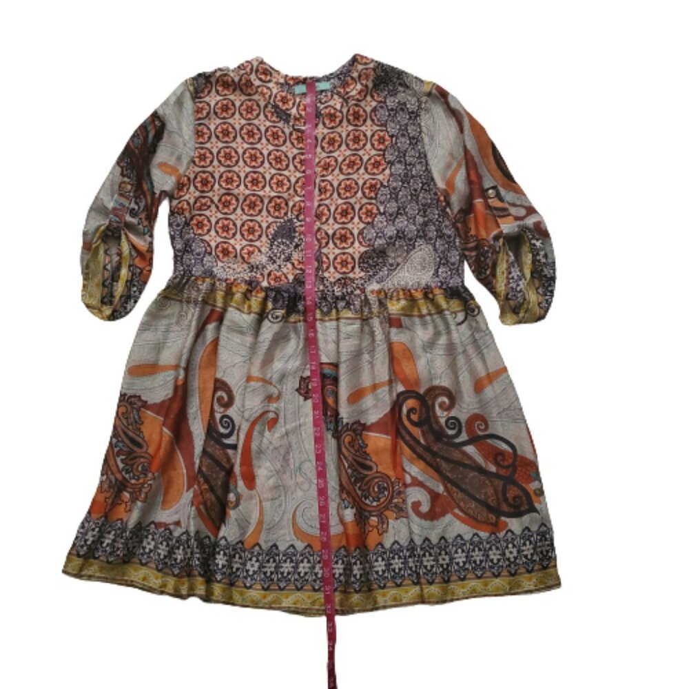 Karlie Women's Flowy Roll Tab Sleeve Multicolor Print Button Front Dress Small - Picture 10 of 11